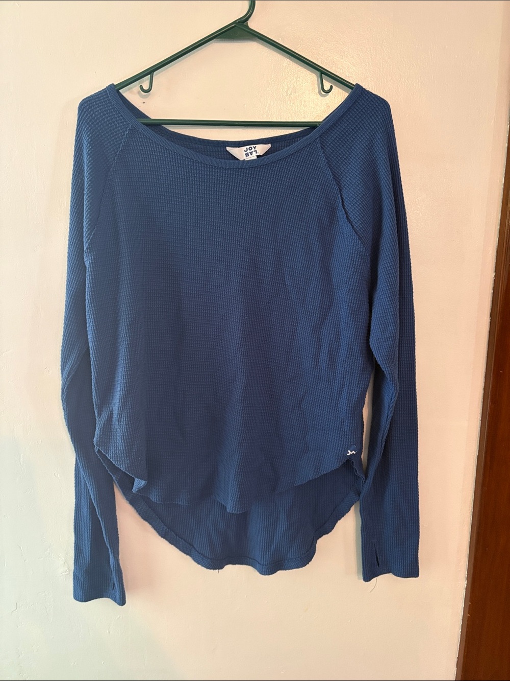 JoyLab Royal Blue Waffle-Knit Long Sleeve Top Size Medium
